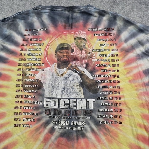 50 Cent Final Lap Tour T Shirt Mens 2XL Tie Dye 2023 Tour Dates Graphic Tee - Picture 11 of 13
